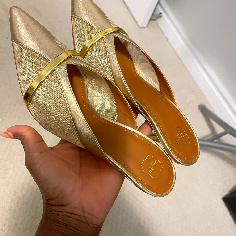 MALONE SOULIERS GOLD MESH AND METALLIC MULES - Picture 1 of 10